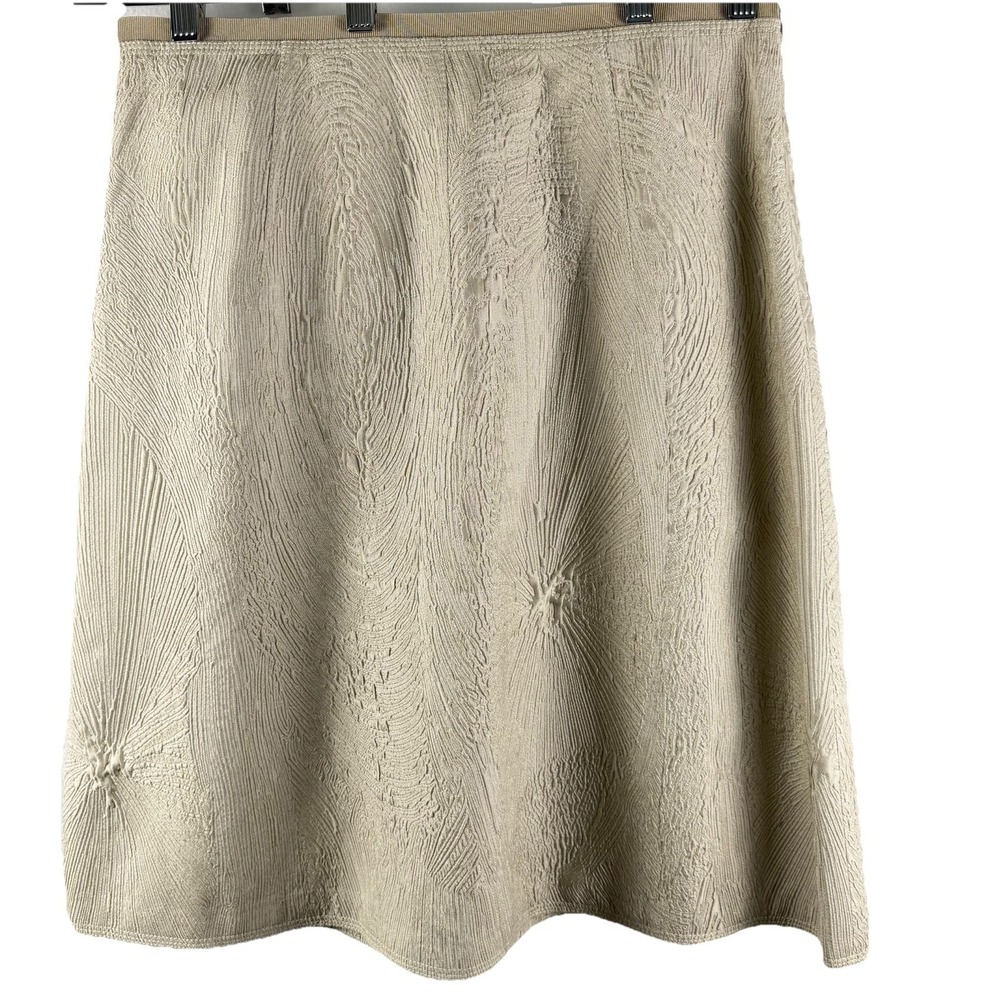 NWT Piazza Sempione Skirt Sz 14 Wool Silk Champagne A-Line Crinkle Finish Luxury